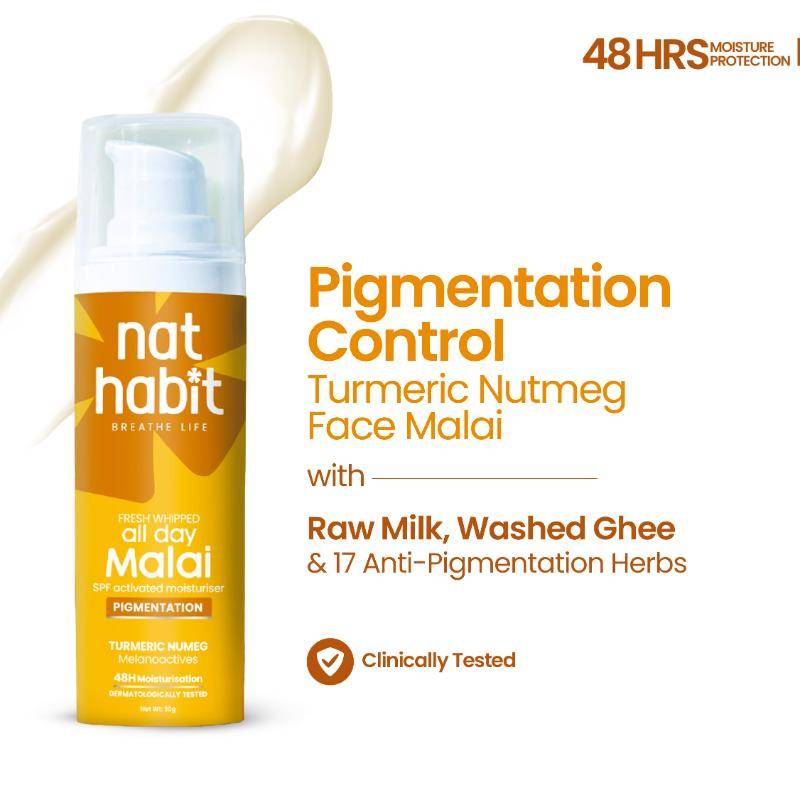 Nat Habit Turmeric Nutmeg Face Moisturizer Malai, Pigmentation Cream, Sun Burn Healing & UV Protect