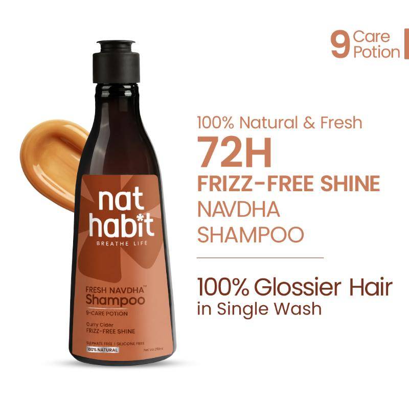 Nat Habit Curry Cider Navdha Shampoo For Soft And Shiny Hair, Sulphate Free Shampoo And Conditoner