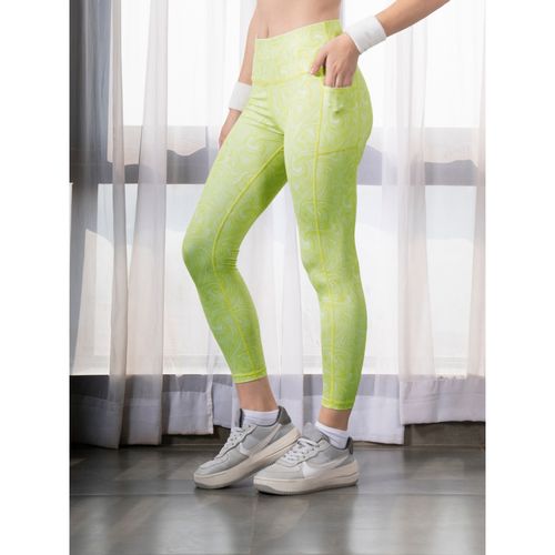 SOIE Womens High Waist Ankle Length Quick Dry Printed Sports Leggings Green  (S)