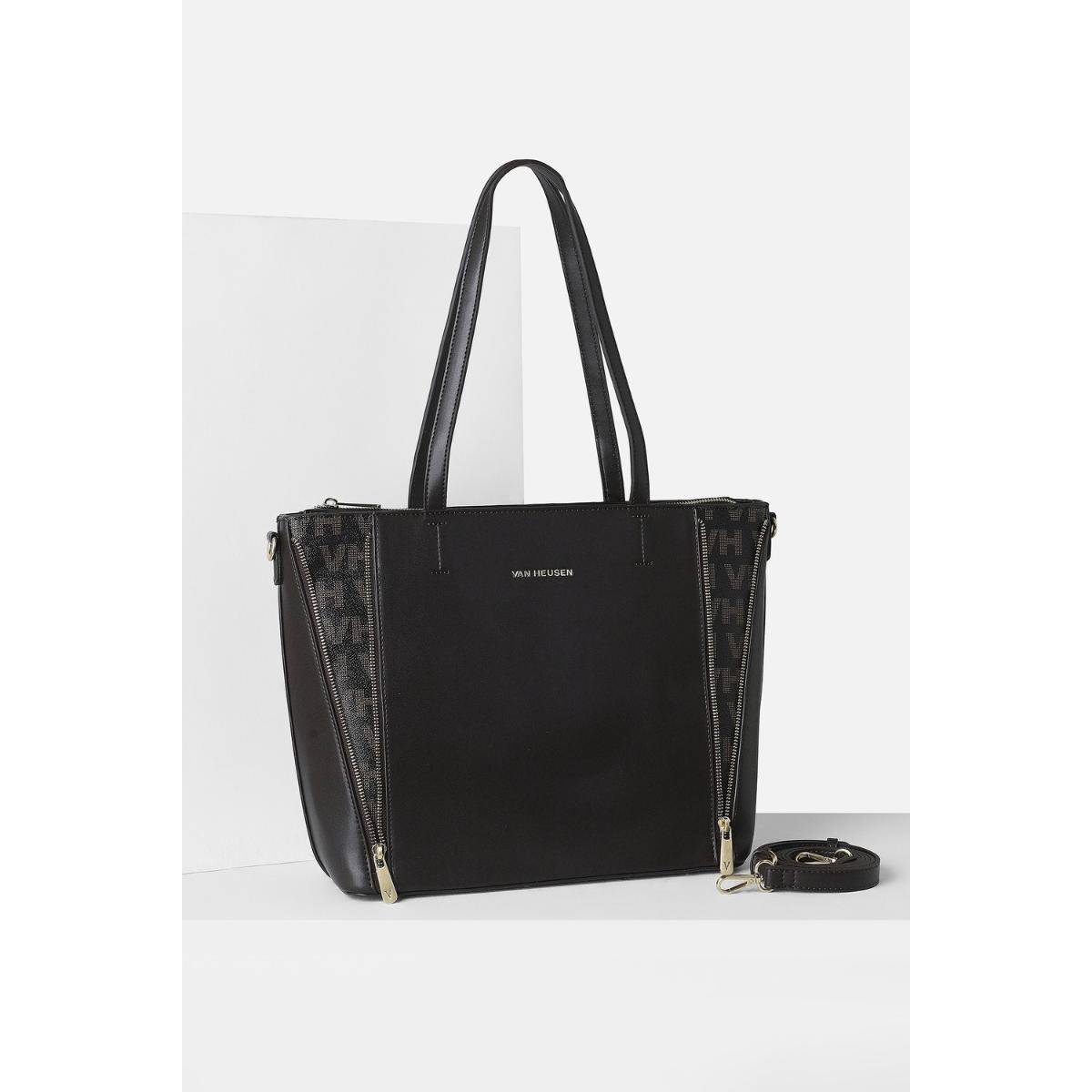 Van Heusen Womens Black Graphic Print Tote Bag