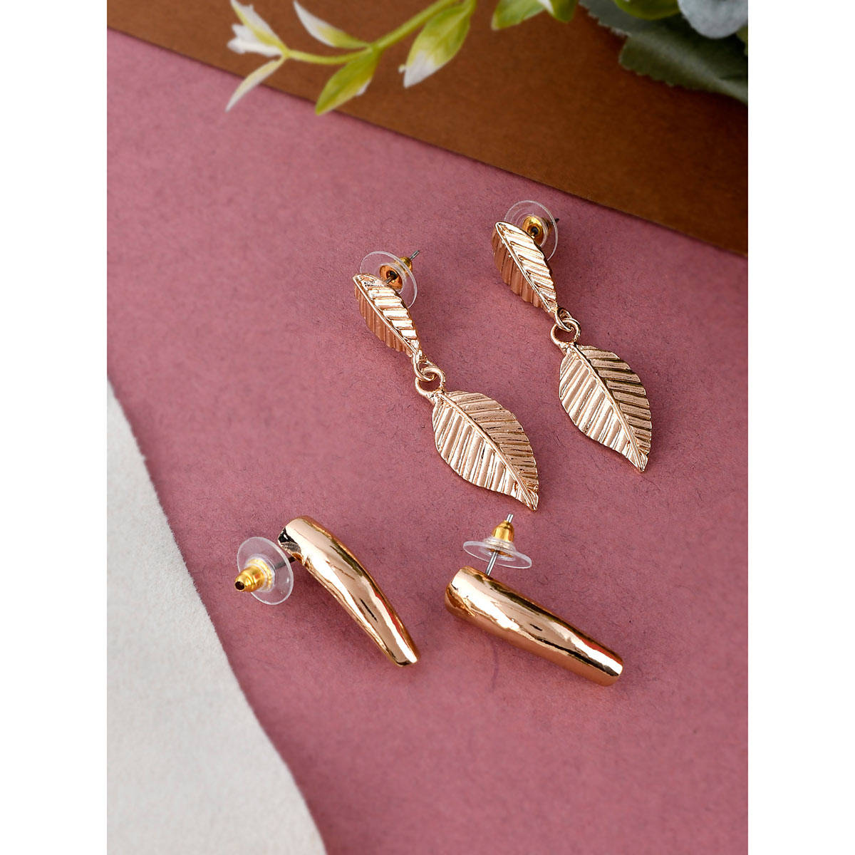 Shoshaa Set Of 2 Gold-Toned Contemporary Drop Earrings