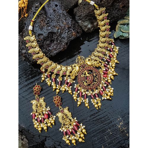 Buy GRIIHAM Gold-Plated Artificial Red Stones and Beads Studded