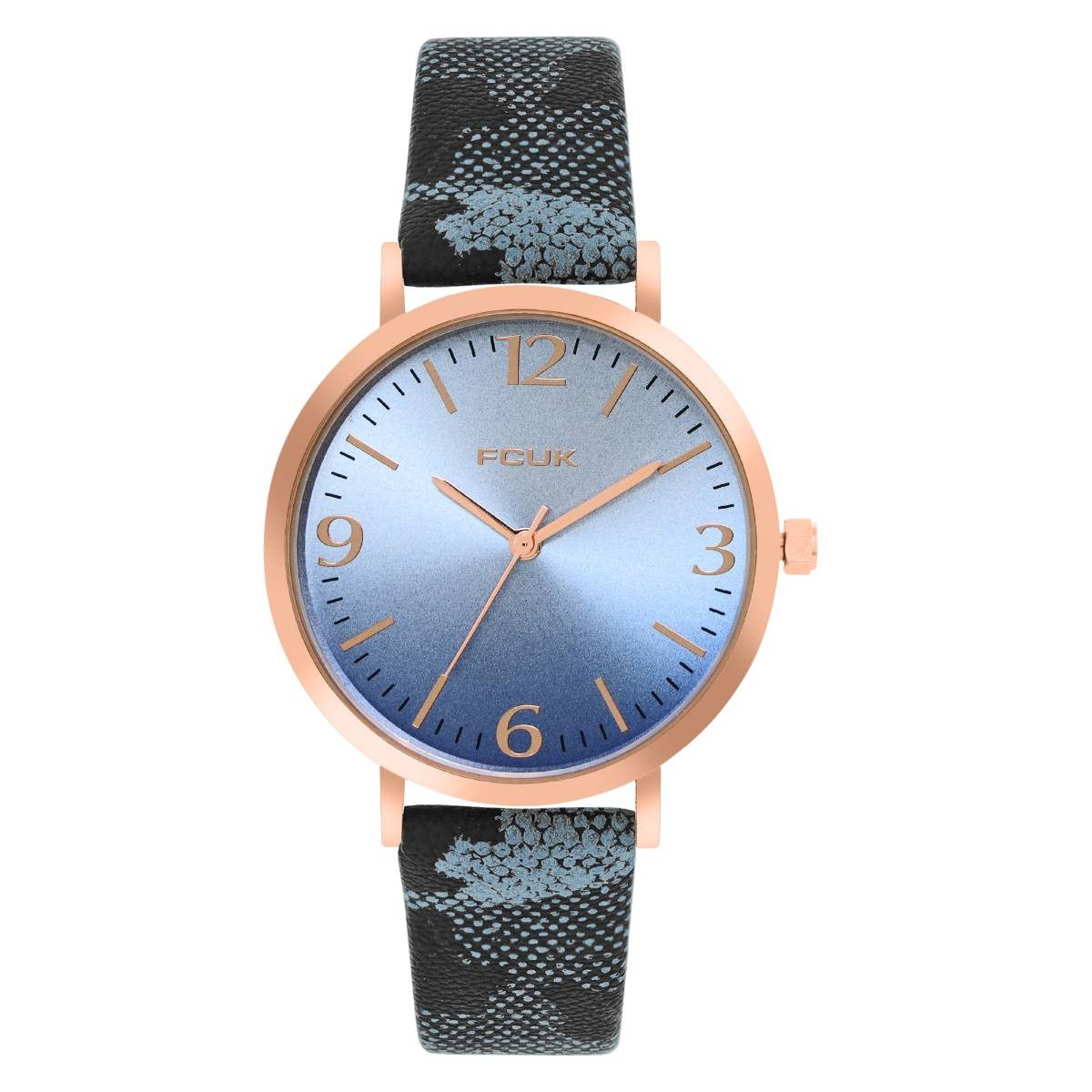 FCUK Women Analogue Watch With Printed Black Leather Strap - FK00031A (M)