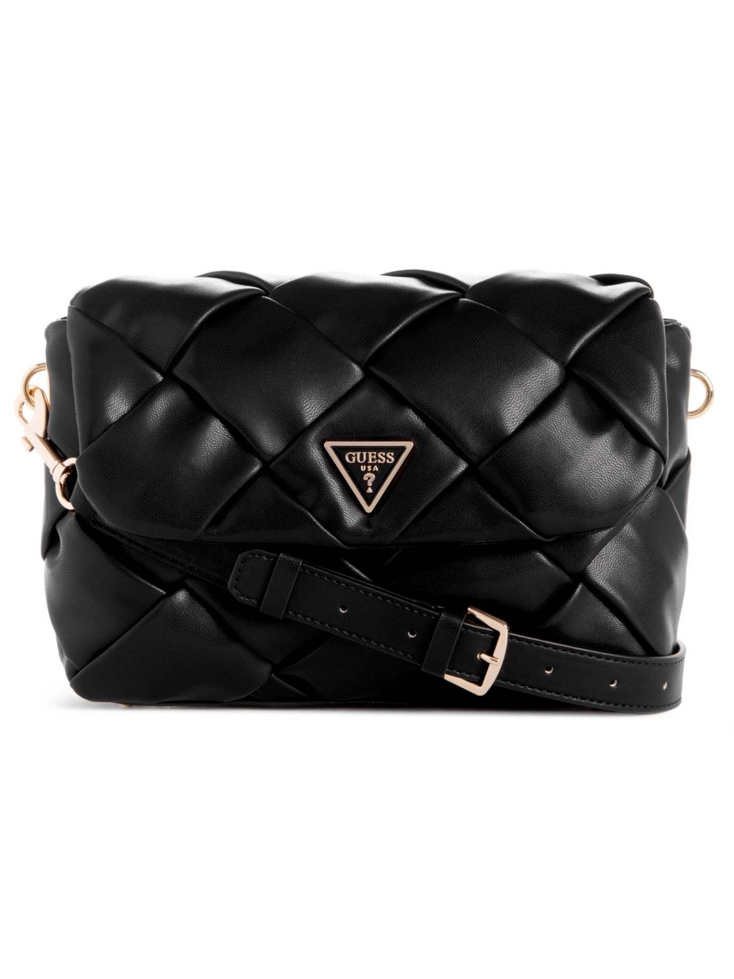 Guess Black Quilted Zaina Flap Handbag With Detachable Strap