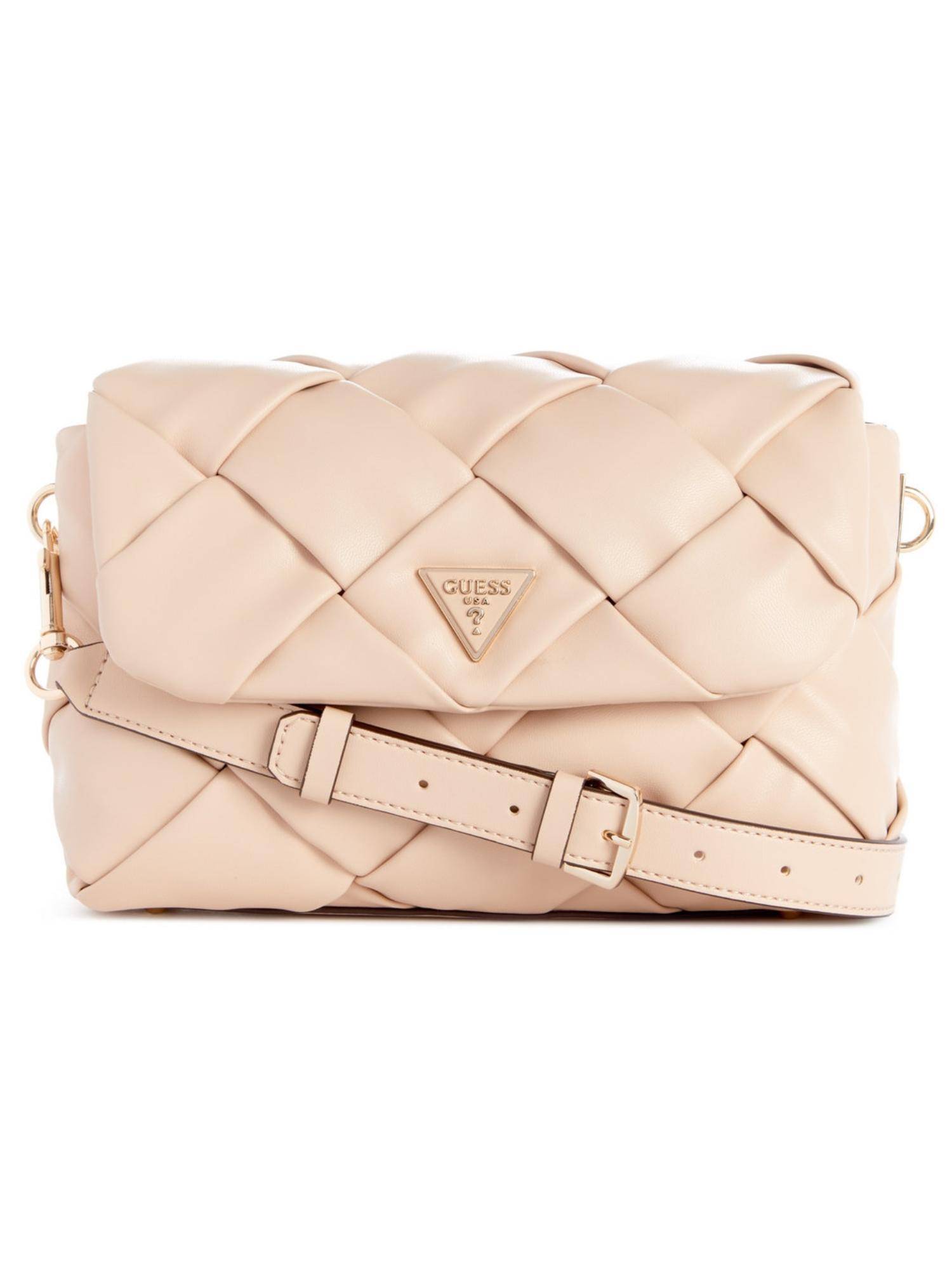 Guess Stone Quilted Zaina Flap Handbag With Detachable Strap