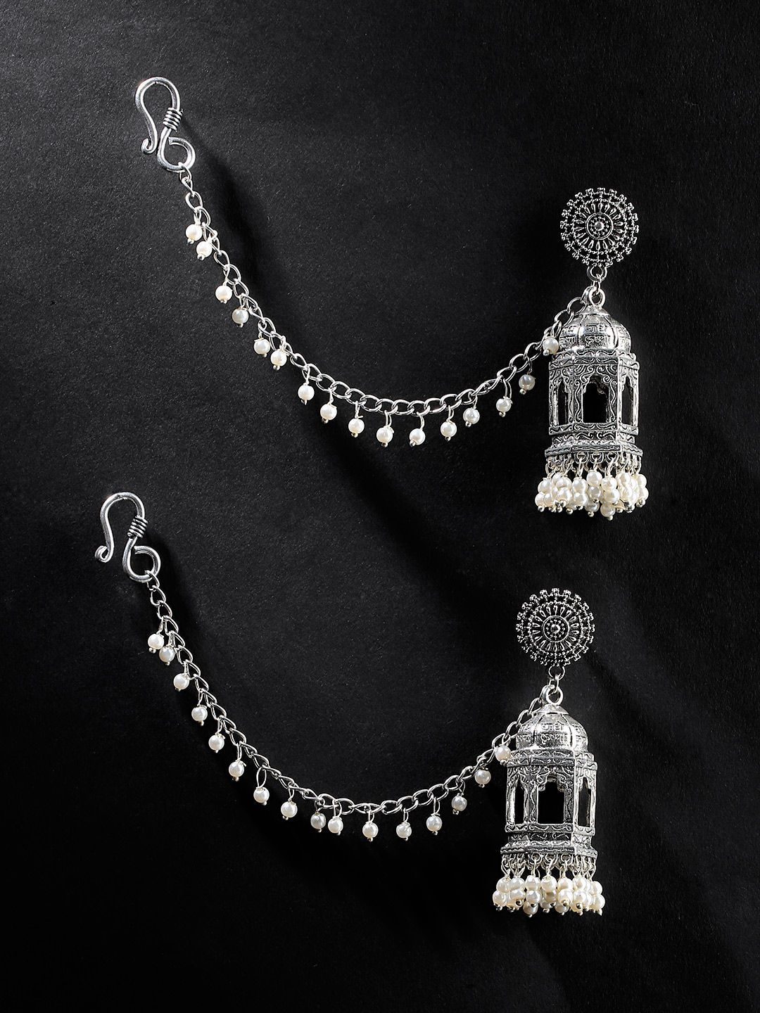 Silver Color Oxidised Bahubali Earrings BBLE405SLV  Kishorijewellery