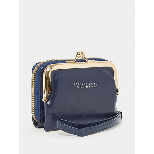 Buy Styli Womens Navy Blue All Over Zip Wallet with Kiss Lock Coin