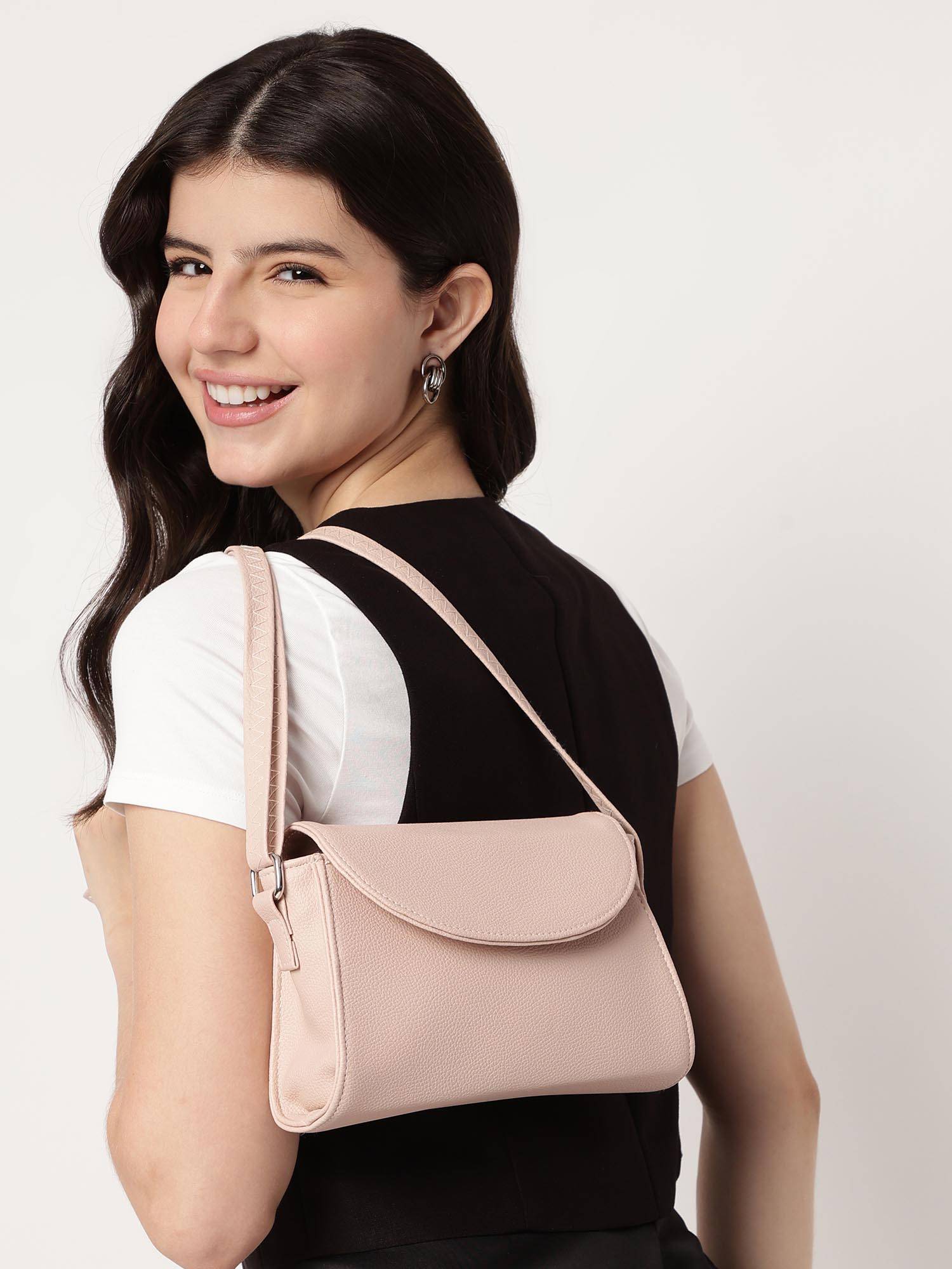 Fastrack Women Light Pink Textured Sling Bag