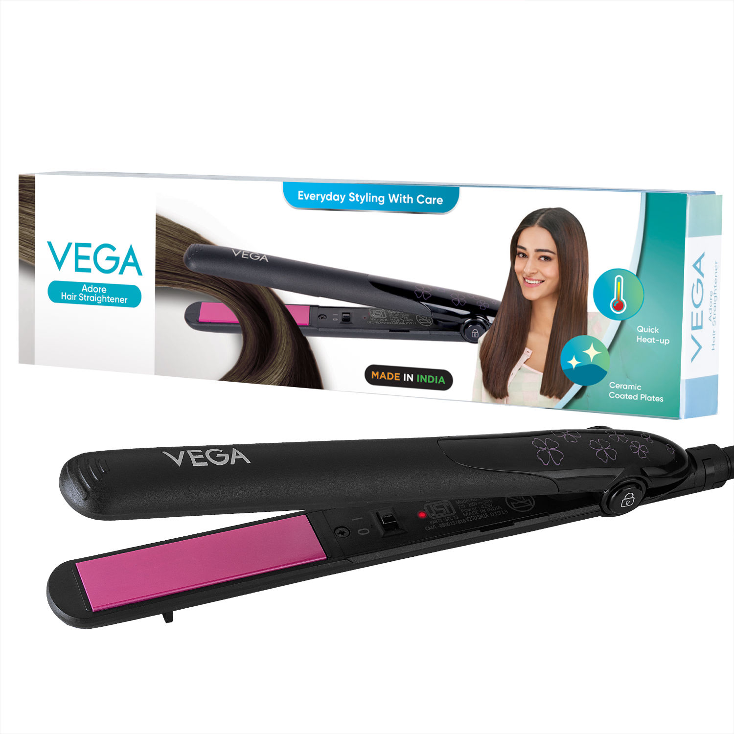 Vega Adore Hair Straightener for Women with Ceramic Plates & Fast Heat (VHSH-18)
