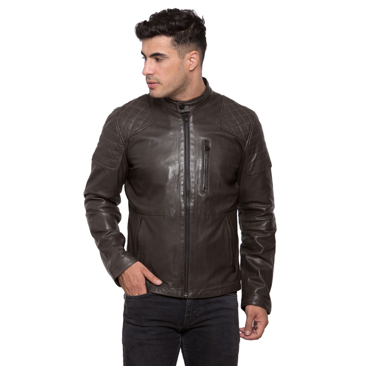 Buy Justanned Bronze Biker Leather Jacket Online