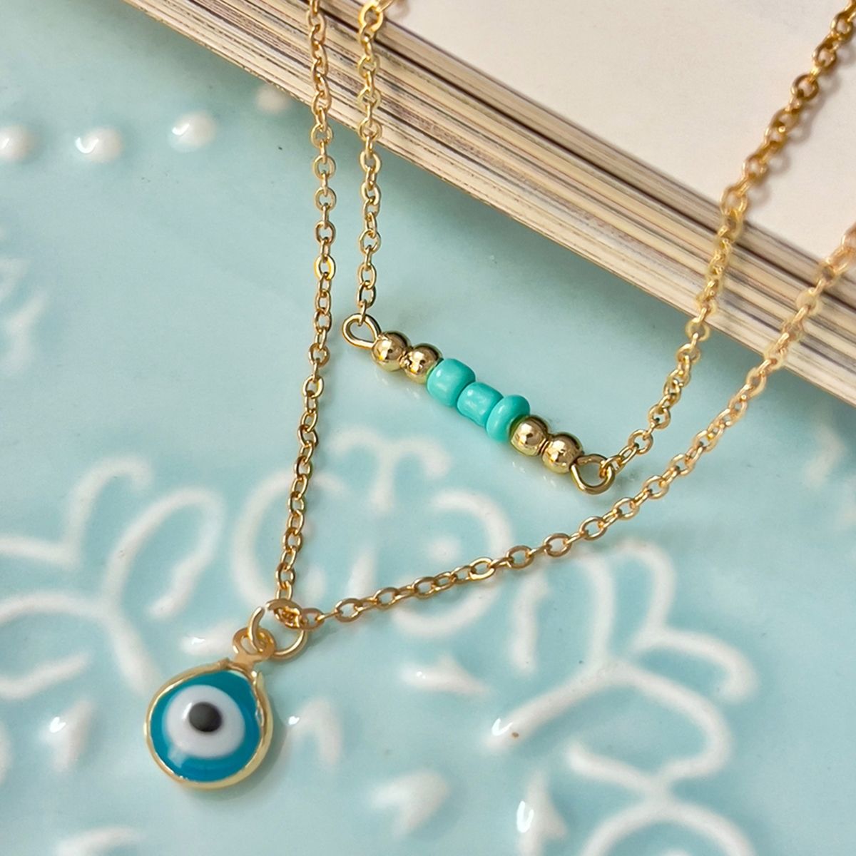 Ayesha Evil Eye Mini Pendant Beaded GoldToned Dainty Layered Necklace Buy Ayesha Evil Eye Mini