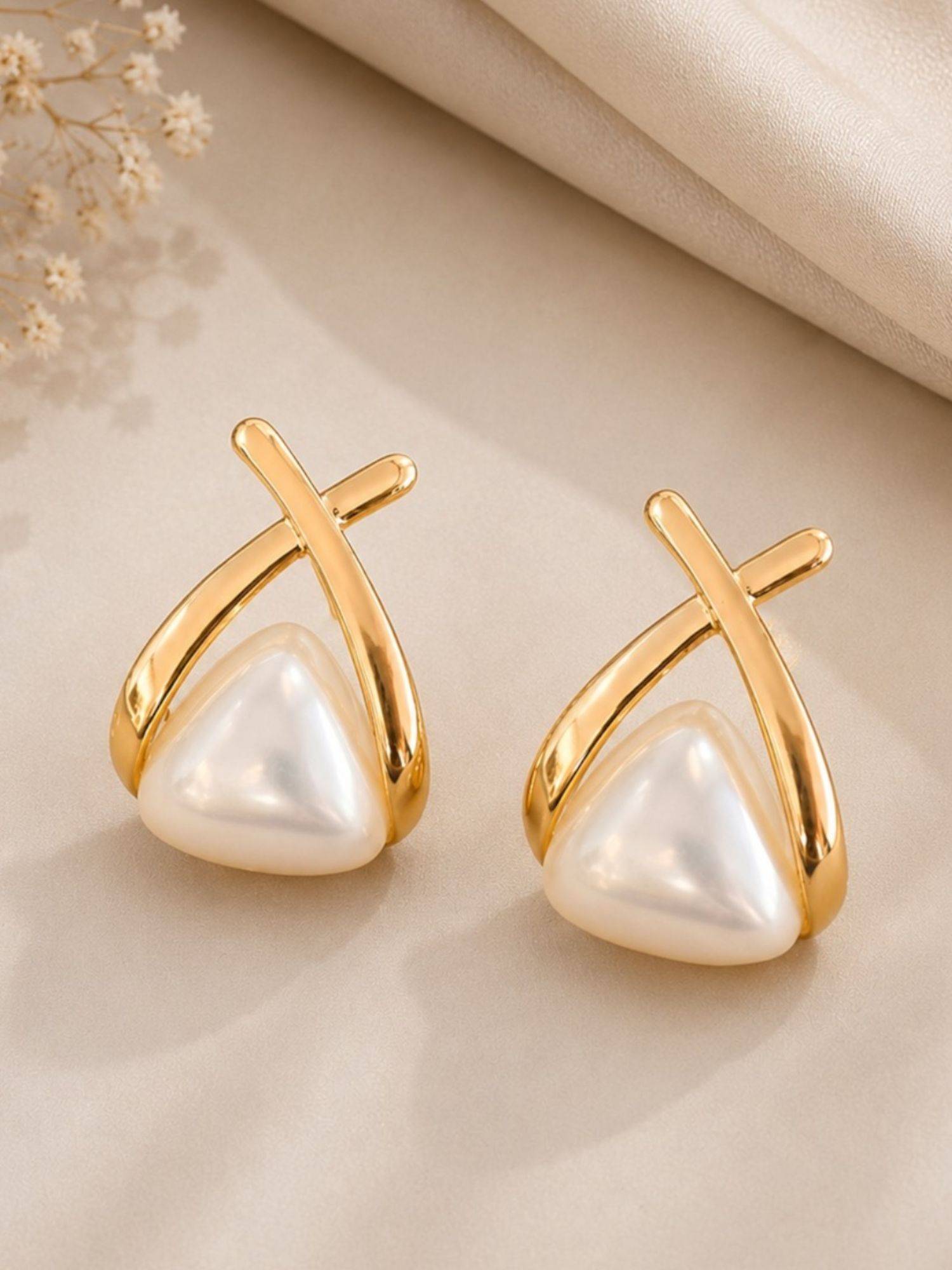 OOMPH White Pearl Anti Tarnish Drop Earrings