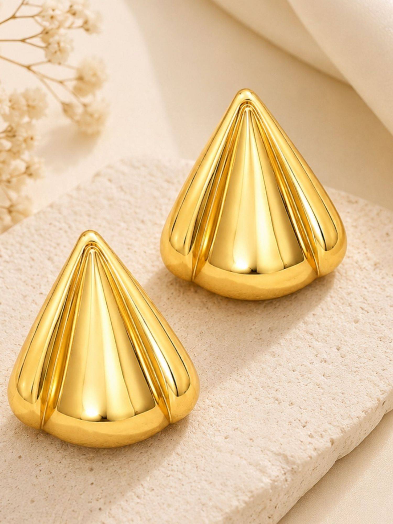 OOMPH Gold Triangular Shape Anti Tarnish Big Stud Earrings