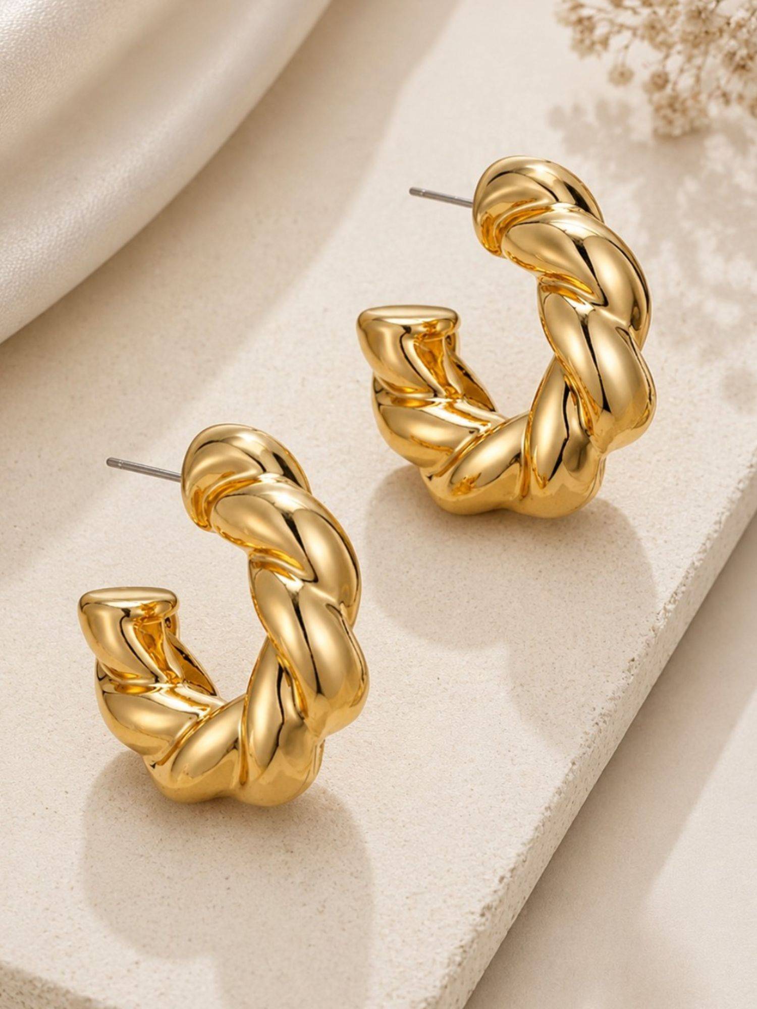OOMPH Gold Anti Tarnish Chunky Twisted Hoop Earrings