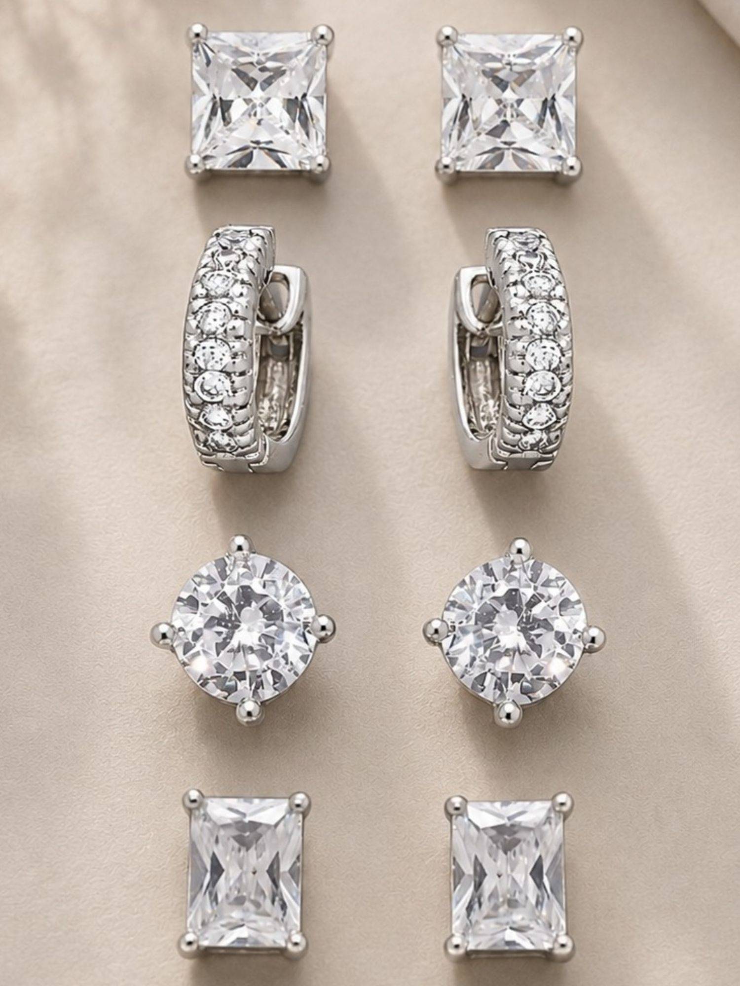 OOMPH Silver Anti Tarnish Cubic Zirconia Stud and Hoop Earrings (Pack of 4)