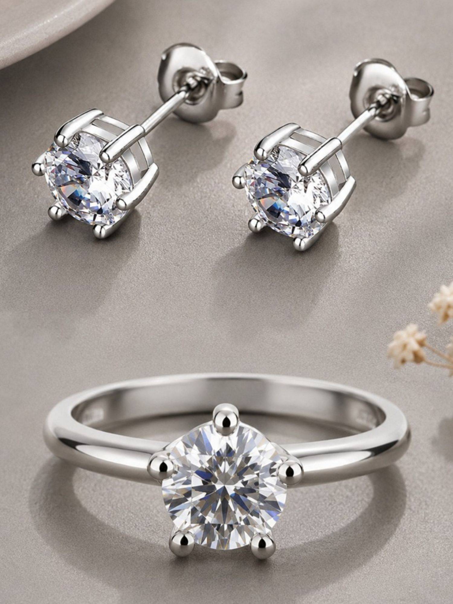 OOMPH Silver Solitaire Cubic Zirconia Delicate Jewellery Set