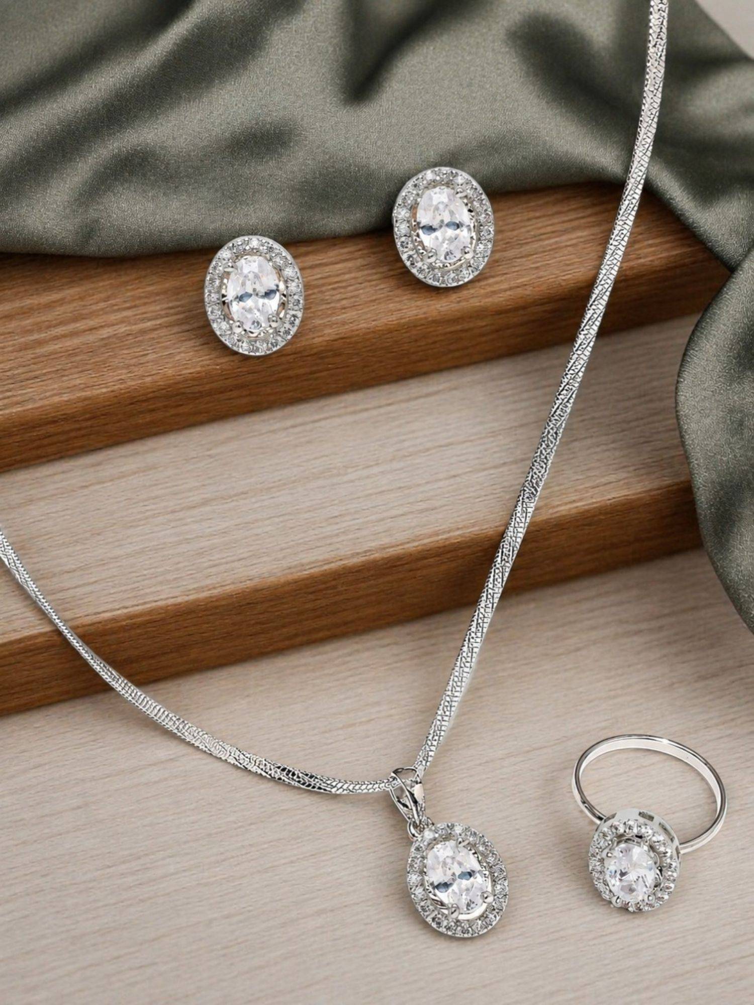 OOMPH Anti Tarnish Oval Cubic Zirconia Necklace Set
