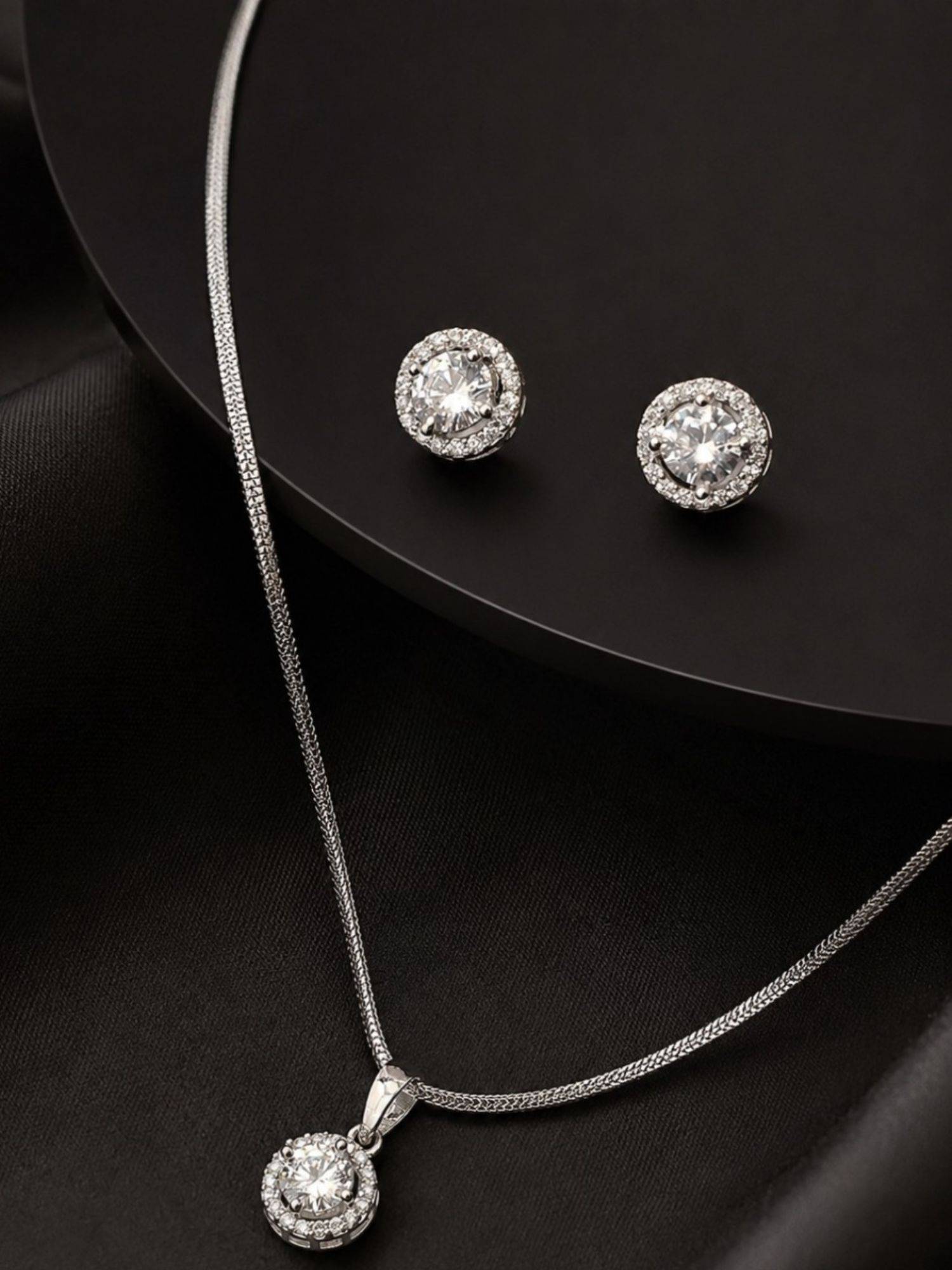 OOMPH Anti Tarnish Round Cubic Zirconia Necklace Set