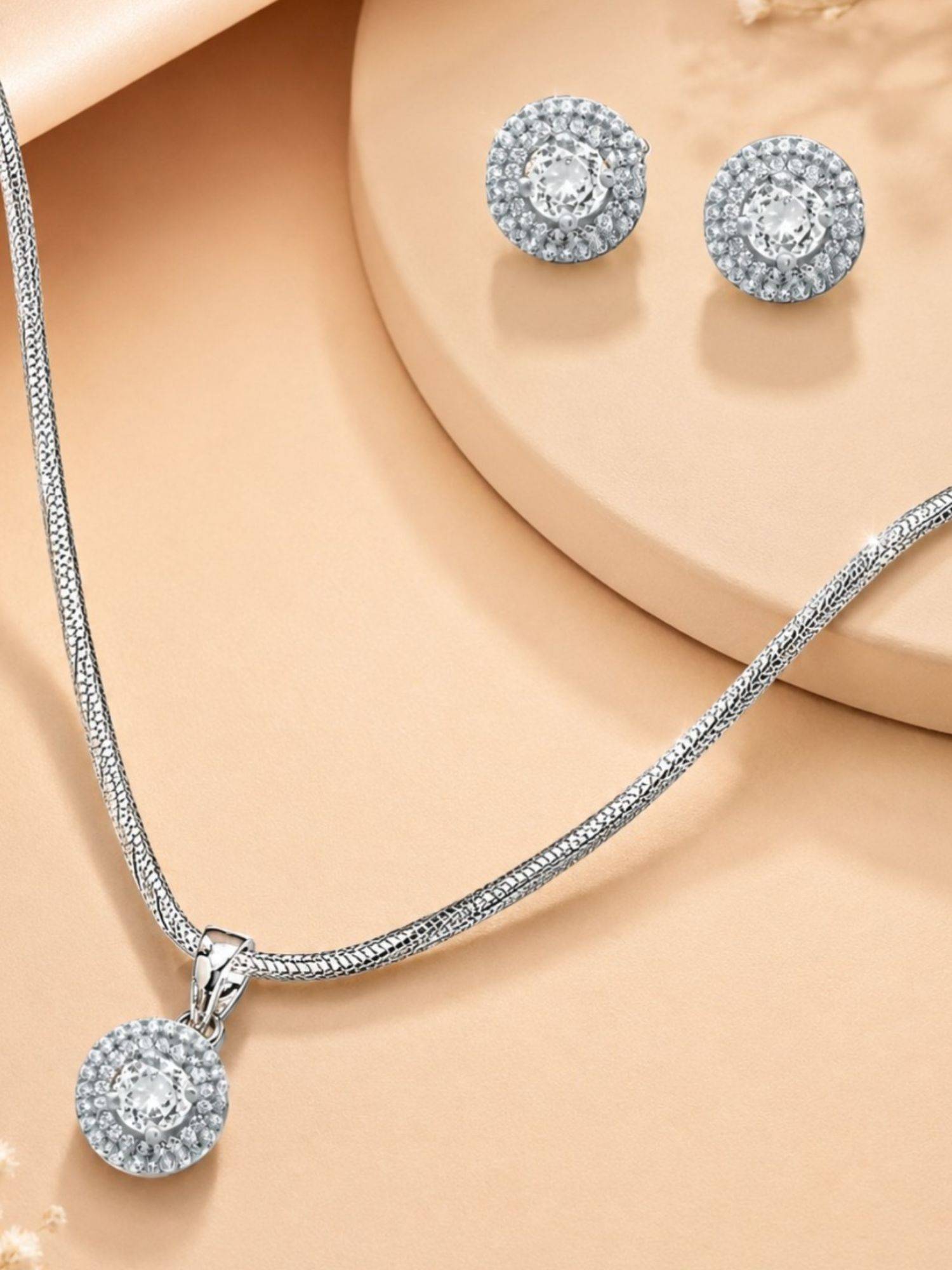 OOMPH Anti Tarnish Round Cubic Zirconia Necklace Set