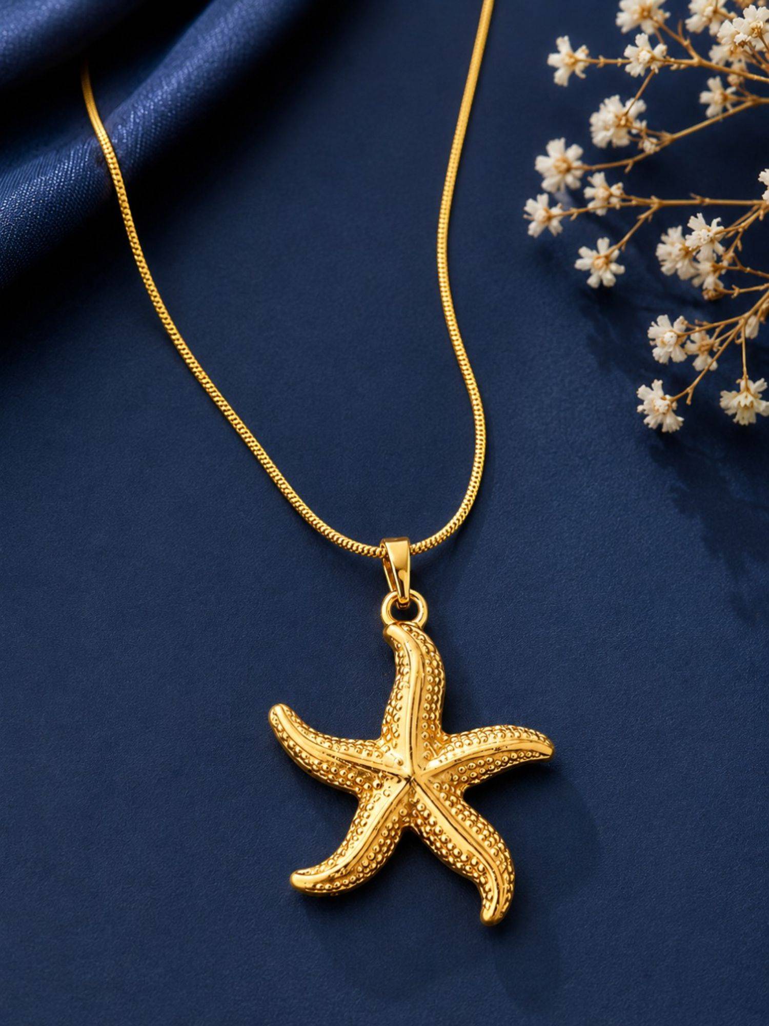 OOMPH Gold Star Fish Shape Anti Tarnish Pendant Necklace