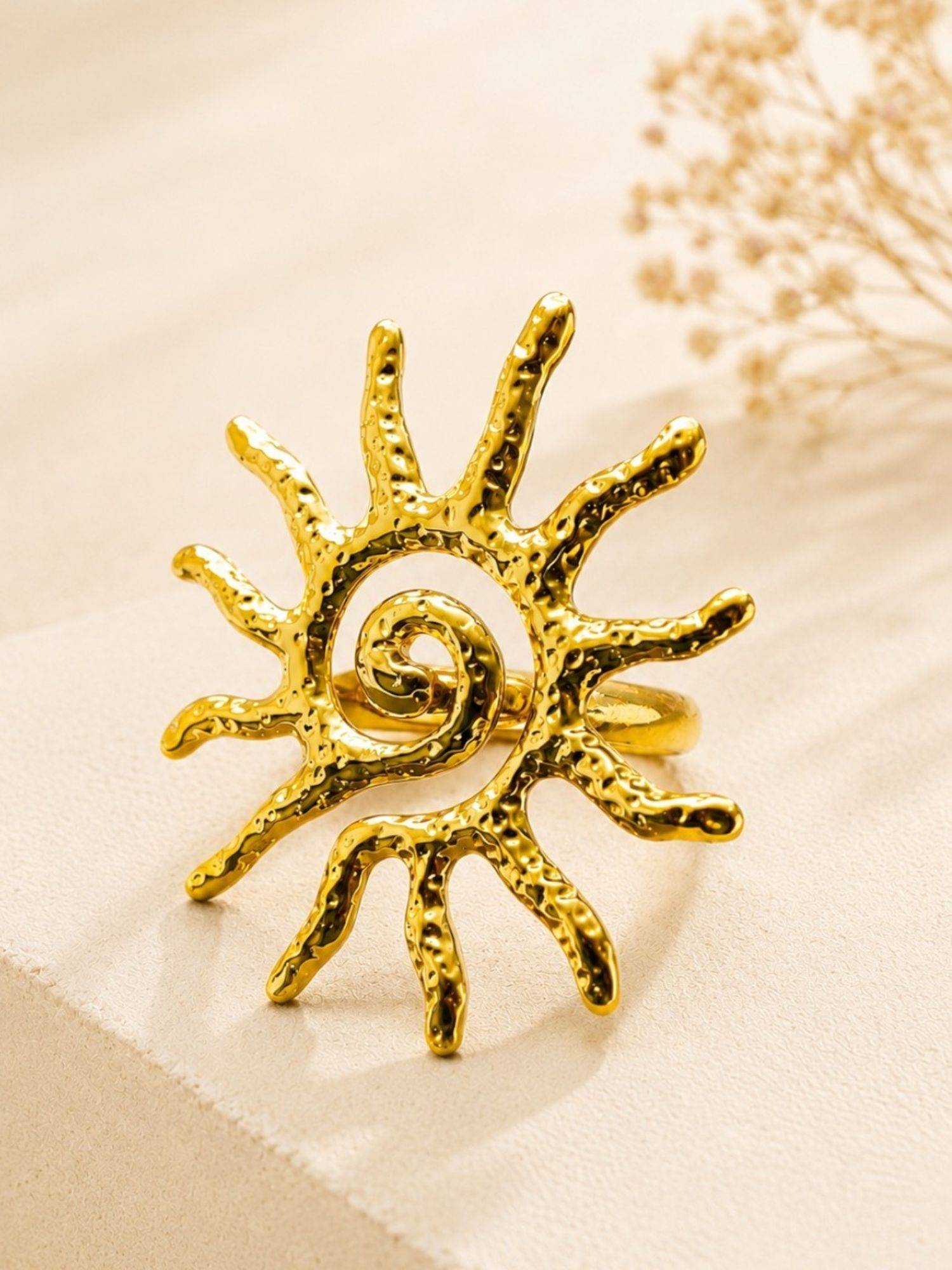 OOMPH Gold Spiral Sun Shape Anti Tarnish Adjustable Ring
