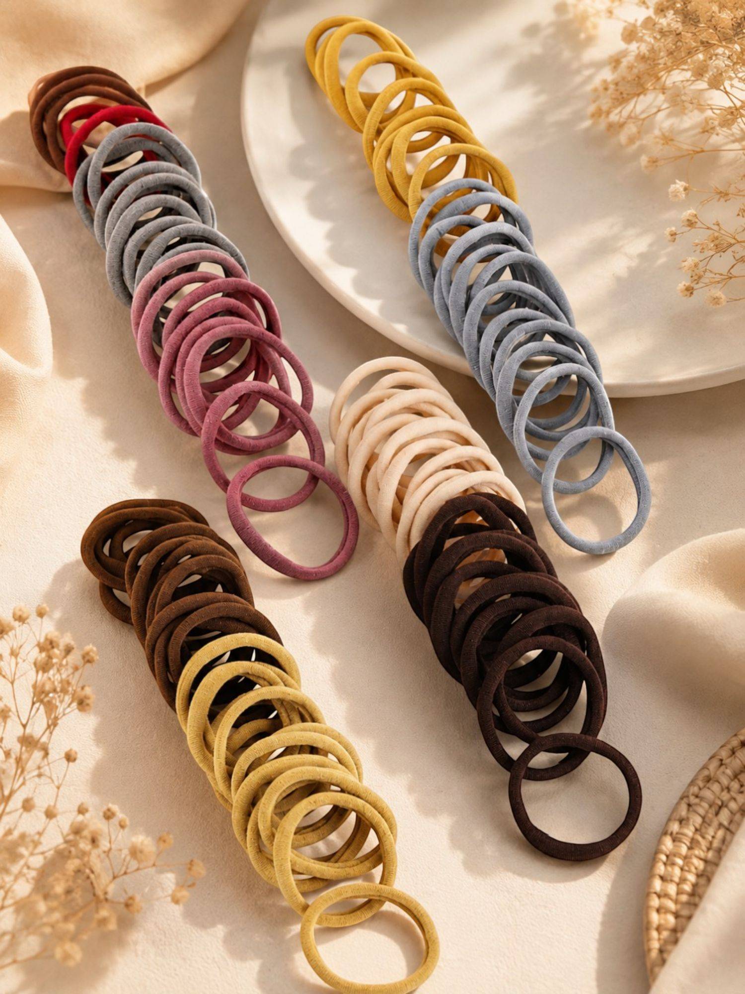 OOMPH Multi-Color Fabric Elastic Small Rubber Band Ponytail Holders