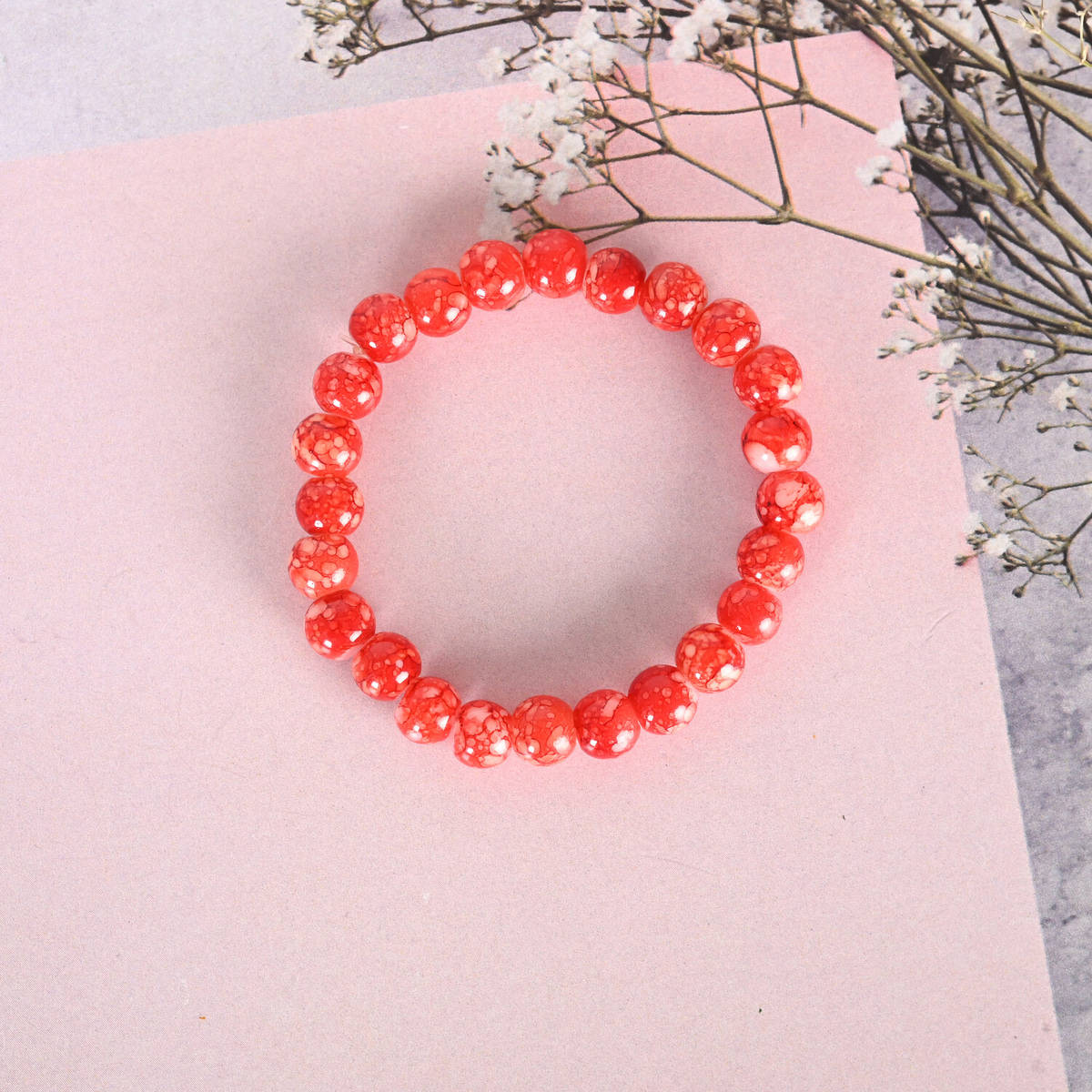 NVR Unisex Orange Marble Crystal Elasticated Bracelet