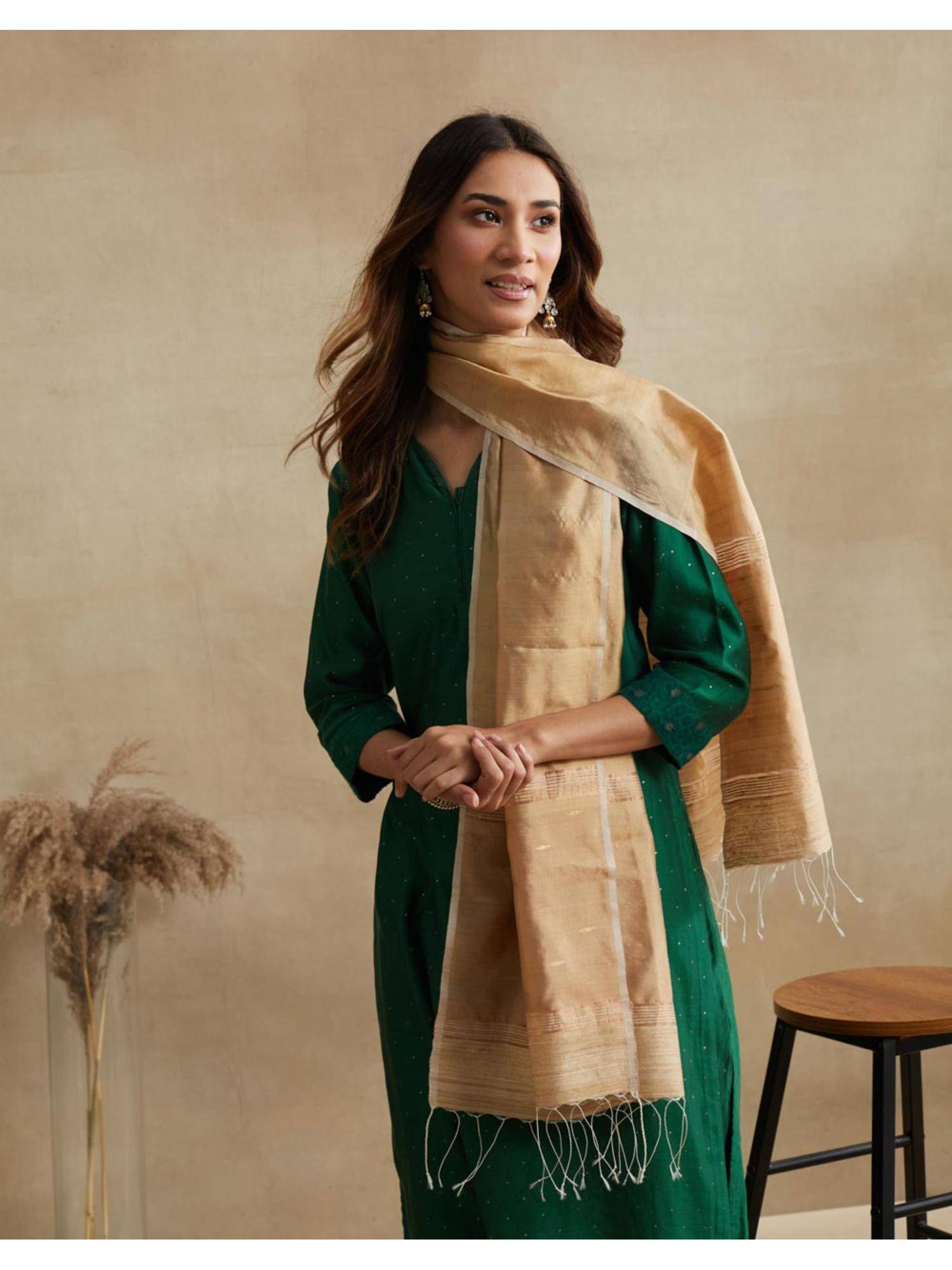 Fabindia Beige Silk Jamdani Stole