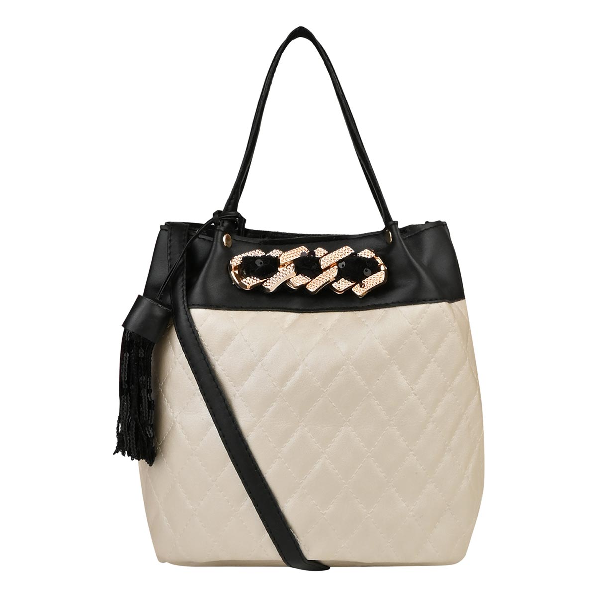Buy Vdesi Gold Fitting Off White Bucket Bag Online