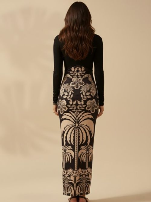 Buy WomanLikeU Black Full Sleeve Stretchable Maxi Dress Online