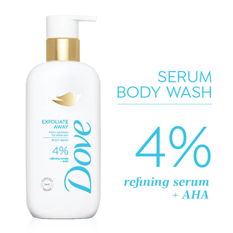 Dove 4% Refining Serum + AHA Exfoliate Away Serum Body Wash