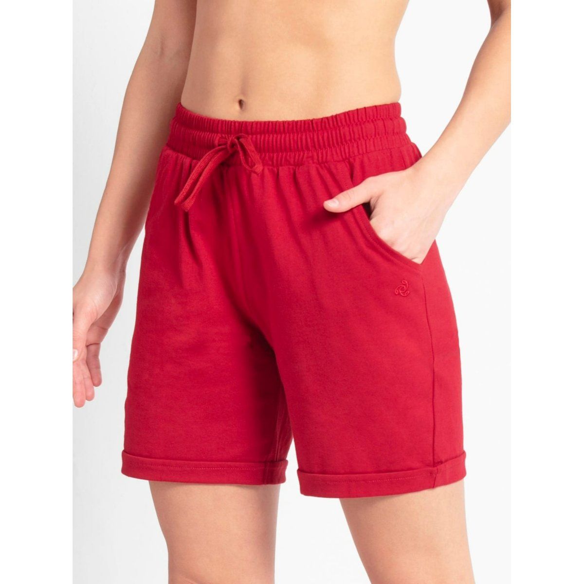 Jockey Aw23 Women's Cotton Rich Shorts With Convenient Side Pockets Red