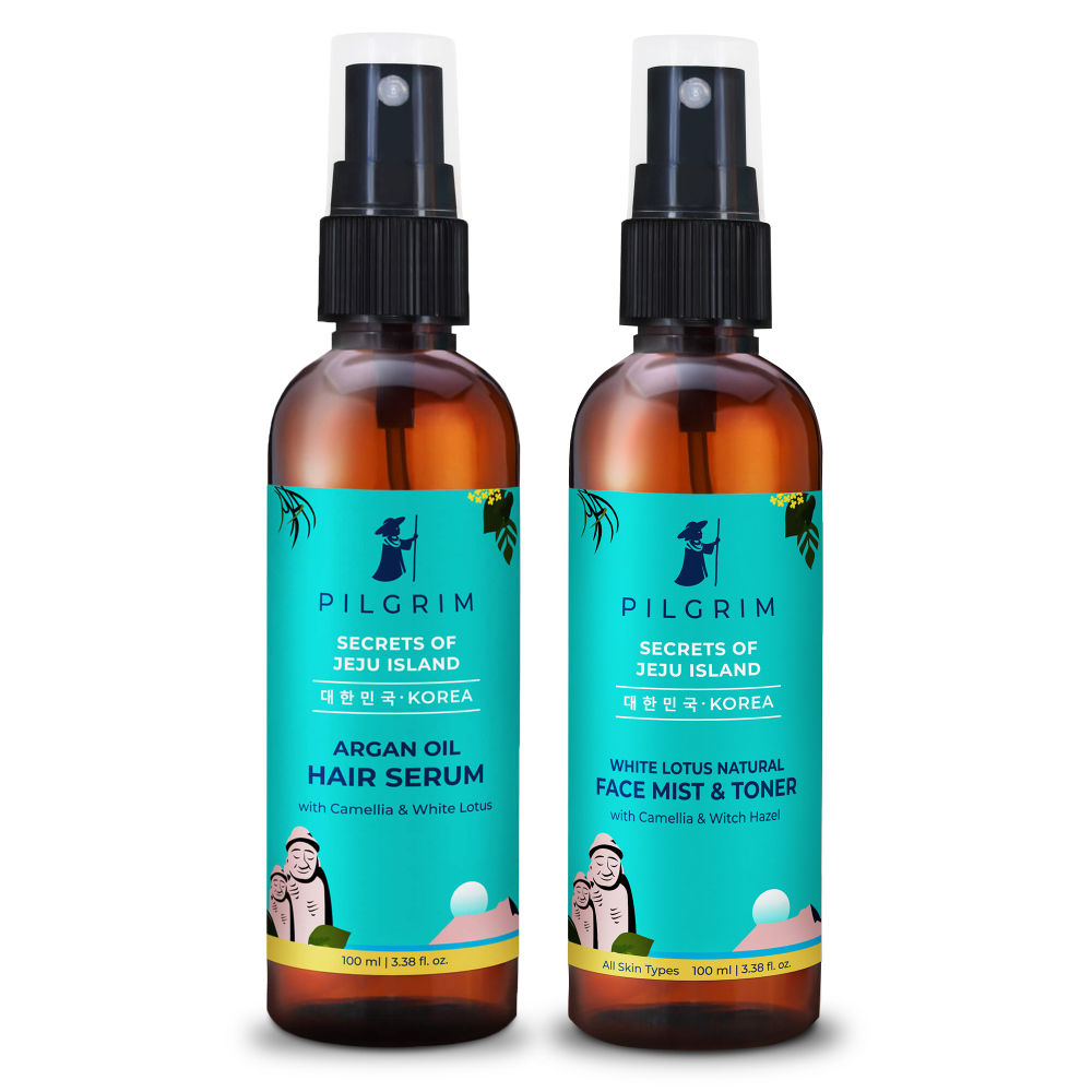 Pilgrim Face Toner & Hair Serum Combo White Lotus Natural Face Mist & Toner + Argan Oil Hair Serum