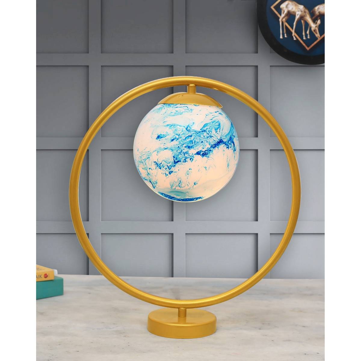 Homesake Gold Table Light Frosted Blue Shade Round