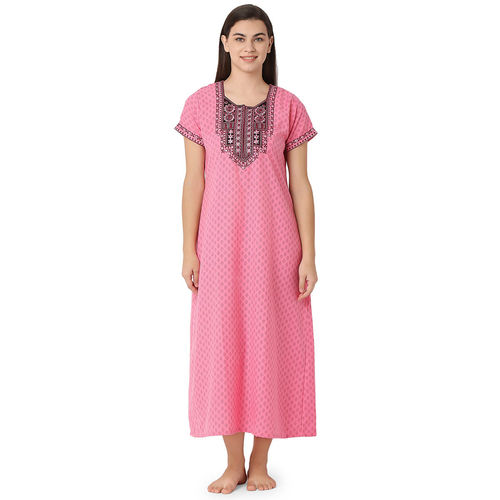 Buy Juliet Womens Printed Premium Cotton Nighty Pink Online
