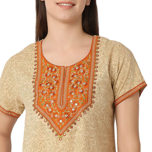 Juliet Womens Printed Premium Cotton Nighty Beige (L)