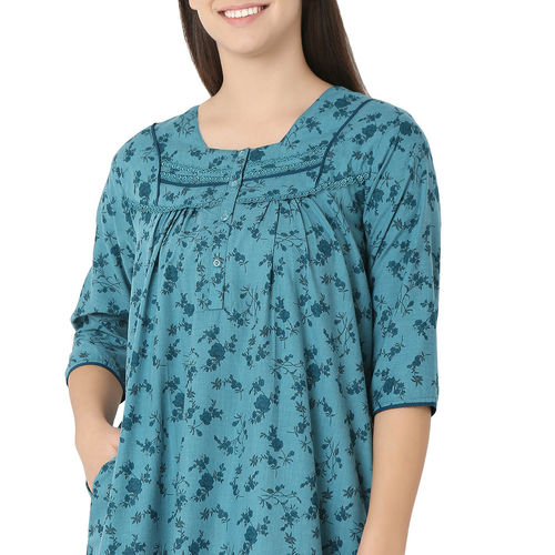 Buy Juliet Womens Printed Premium Cotton Nighty Blue Online