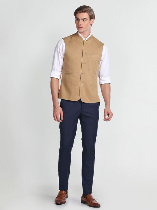 Buy Arrow Mandarin Collar Sleeveless Nehru Jacket-brown Online
