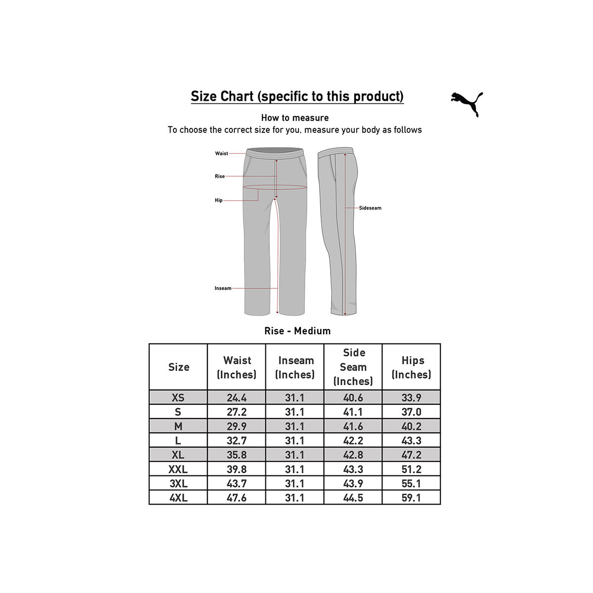 Mens puma joggers size chart deals