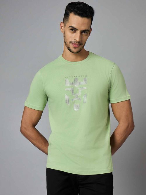 Louis Stitch Men Cotton Pastel Green Regular Fit Half Sleeve Round Neck  T-Shirt