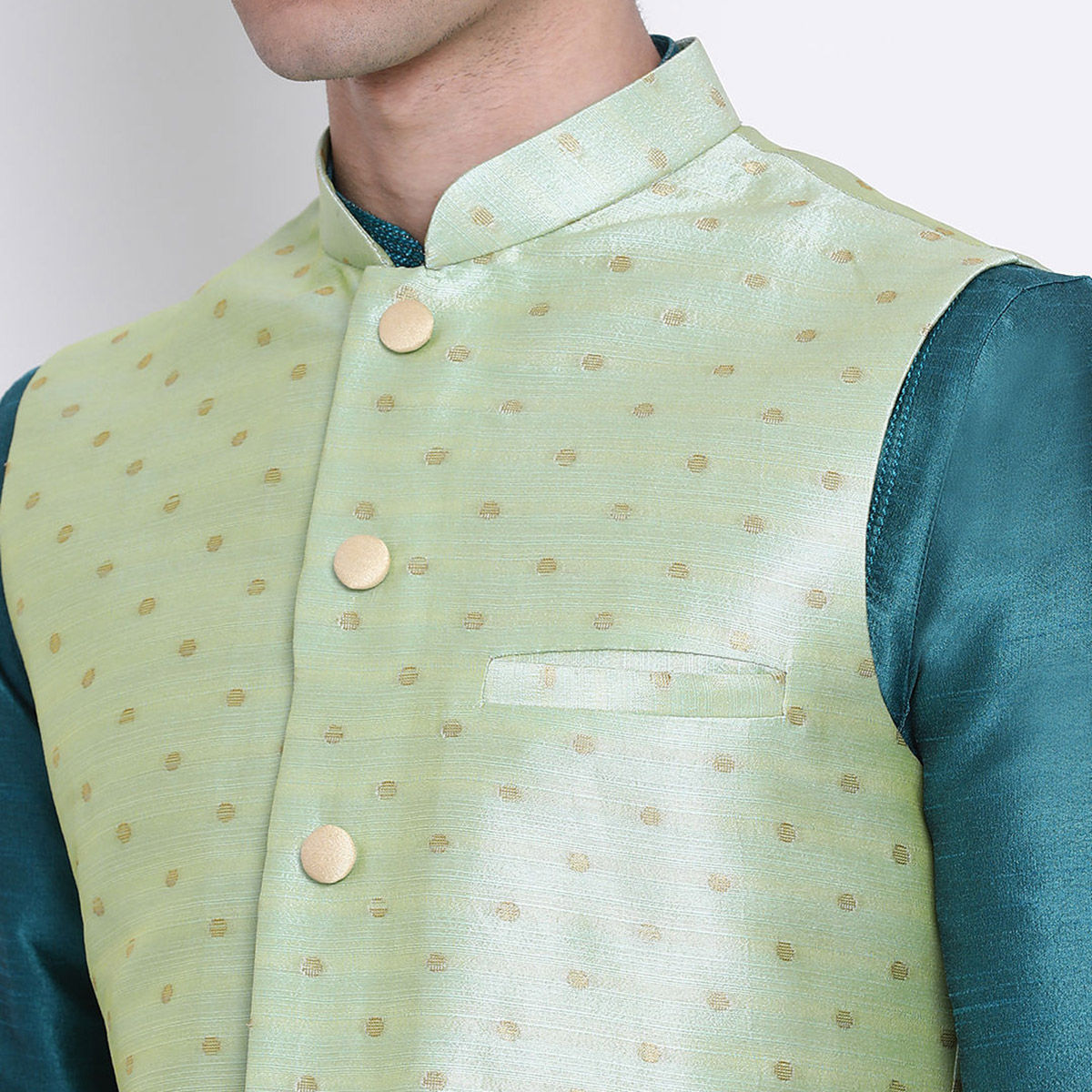 Buy Sanwara Men Light Green Color Silk Blend Nehru Jacket Online