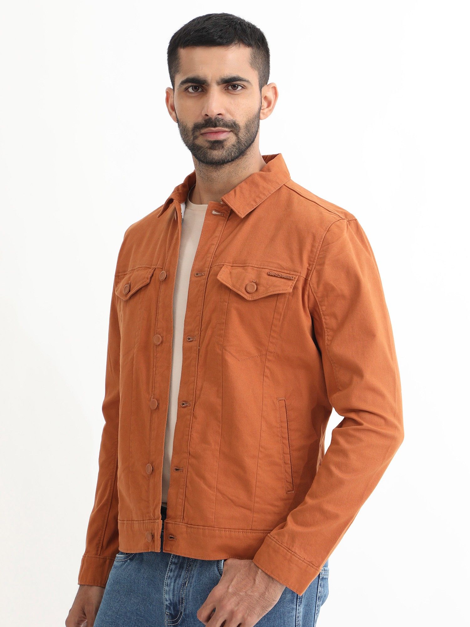Rust colored store denim jacket