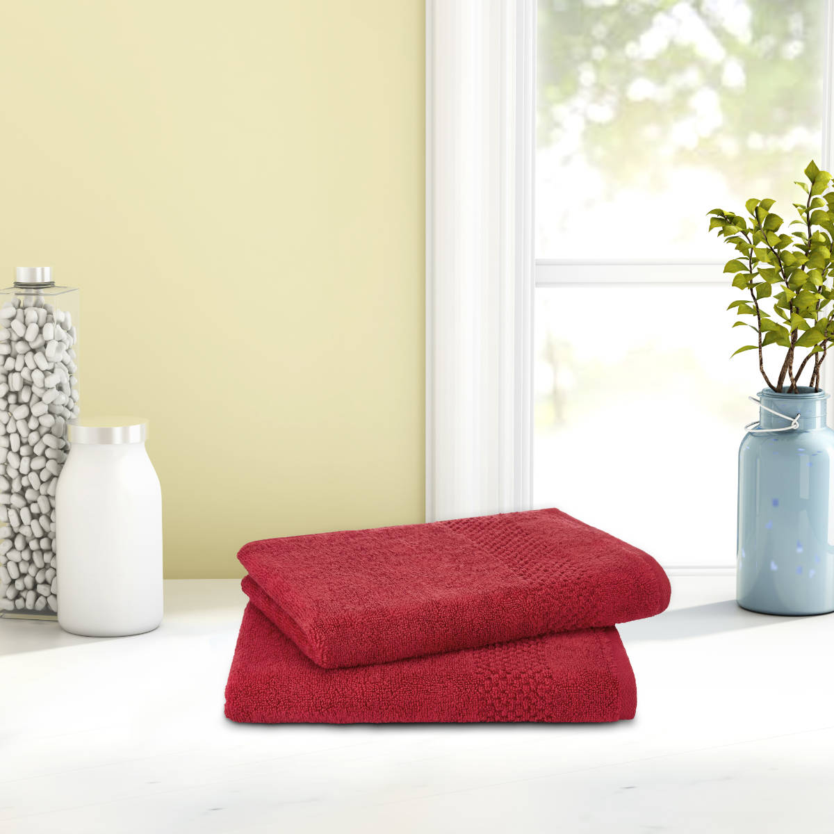 SPACES Cotton Quick Dry 450 GSM Red Hand Towel (40x60 cm)