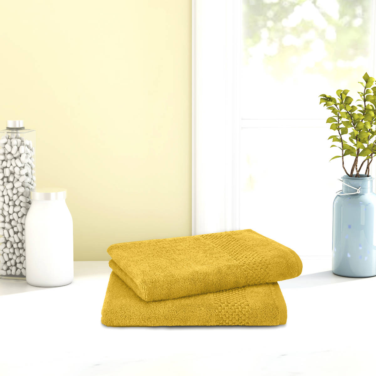 SPACES Cotton Quick Dry 450 GSM Dark Yellow Hand Towel (40x60 cm)