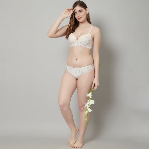 Buy KETKAR Women Full Floral Net Bra Panty Set/Lingerie Set Full Coverage/Wirefree  /Padded_Pack of 01(Beige,Size-30) at