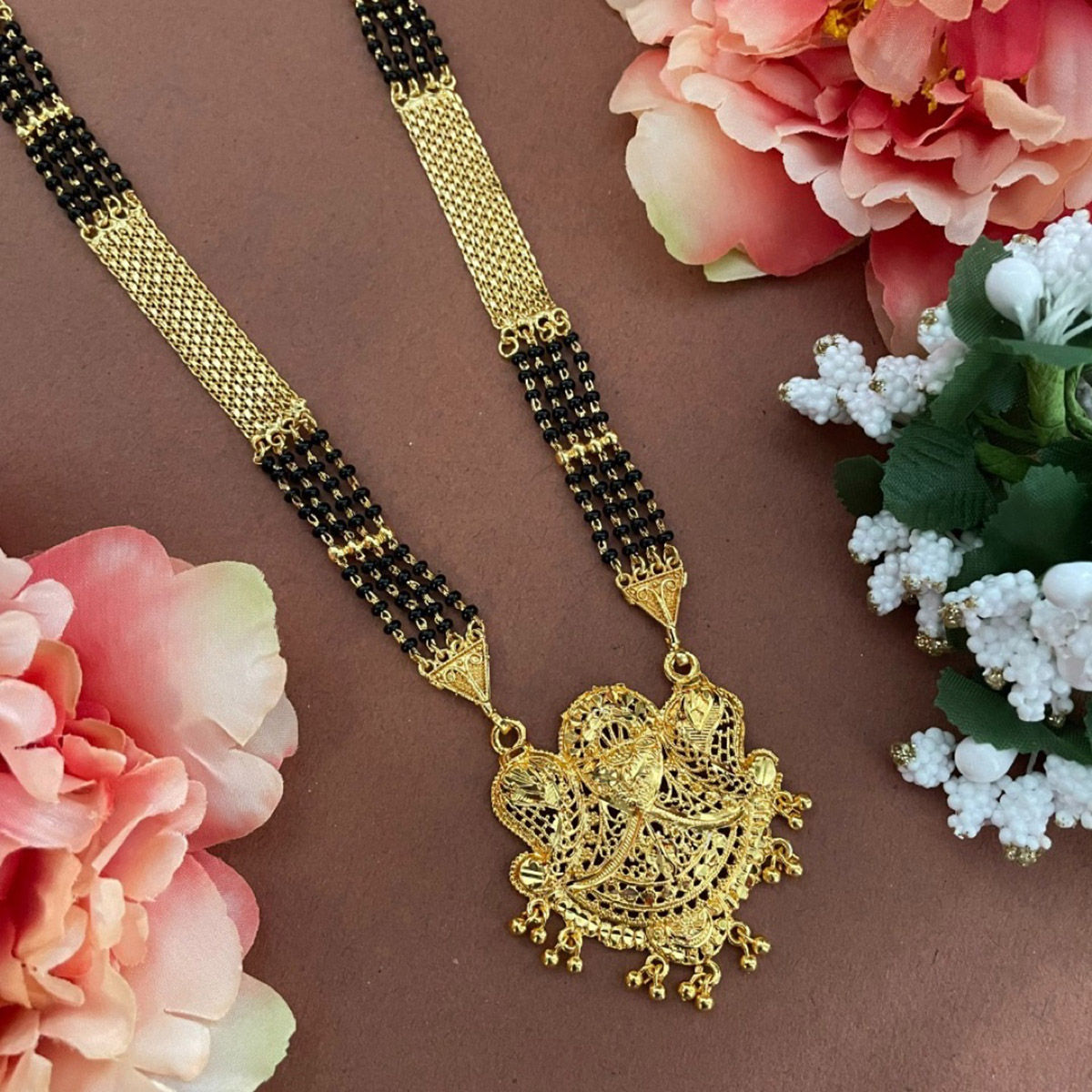 Buy Digital Dress Room Long Mangalsutra Big Gold Pendant 4 Line Online