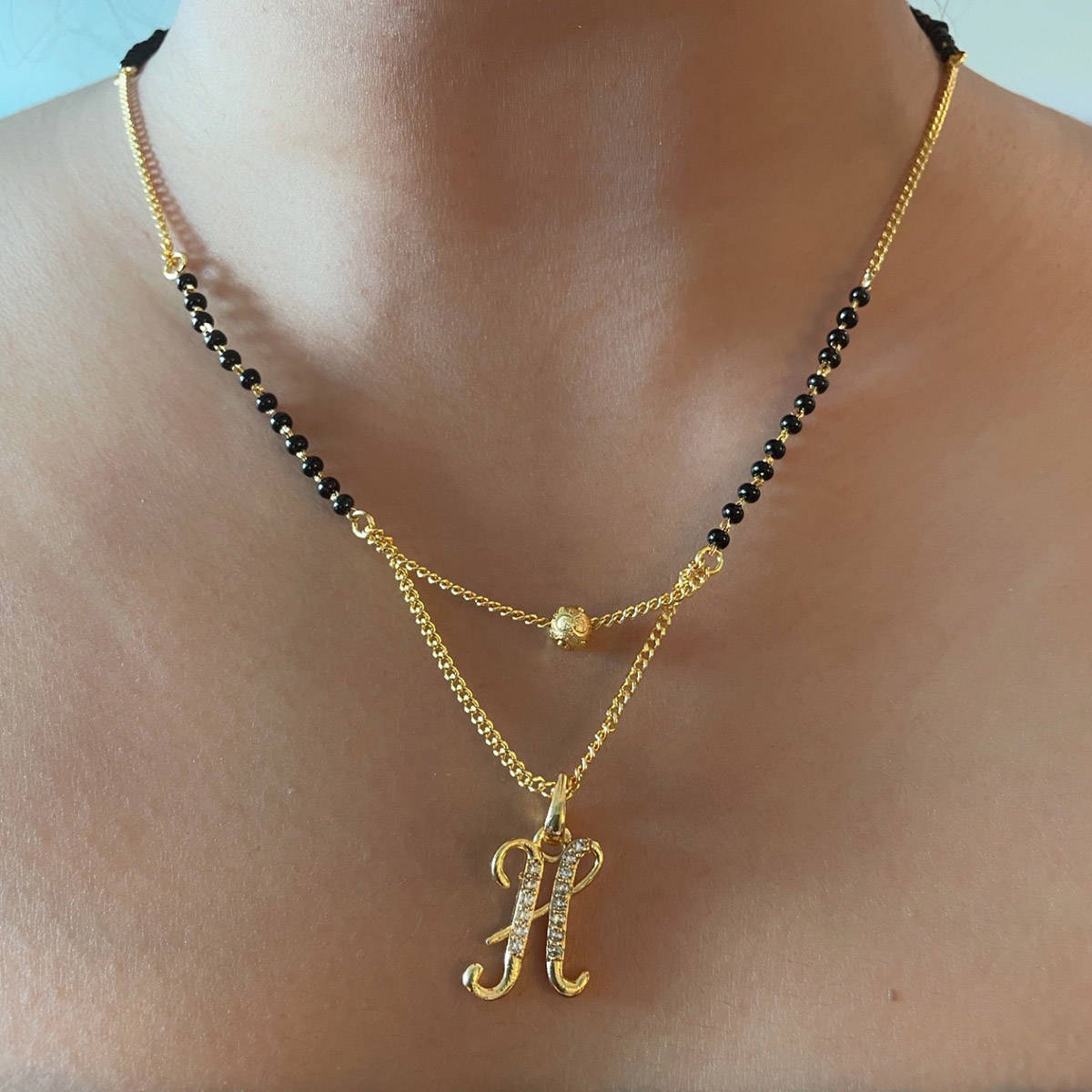 Digital Dress Room H Cursive Letter Short Mangalsutra