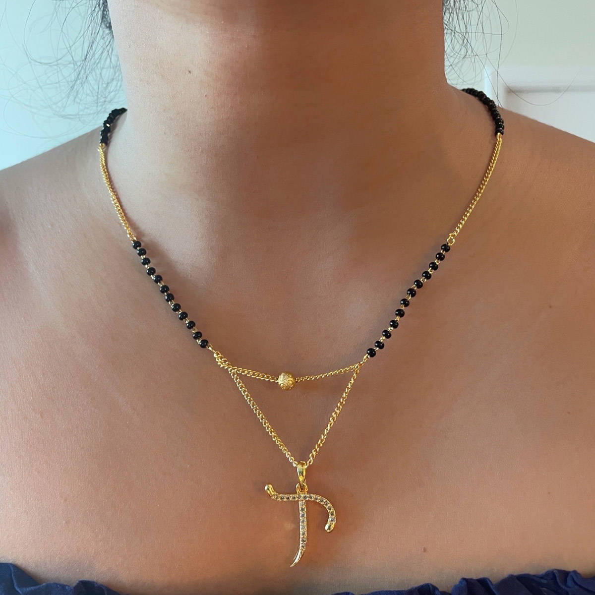 Digital Dress Room T Cursive Letter Short Mangalsutra