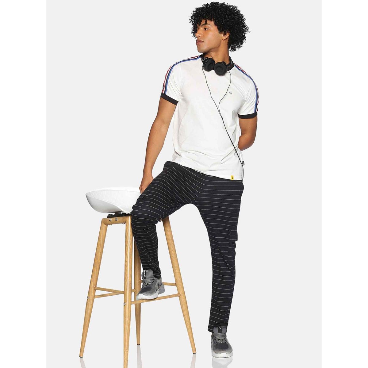 Campus Sutra Men Striped Black Track Pants Buy Campus Sutra Men