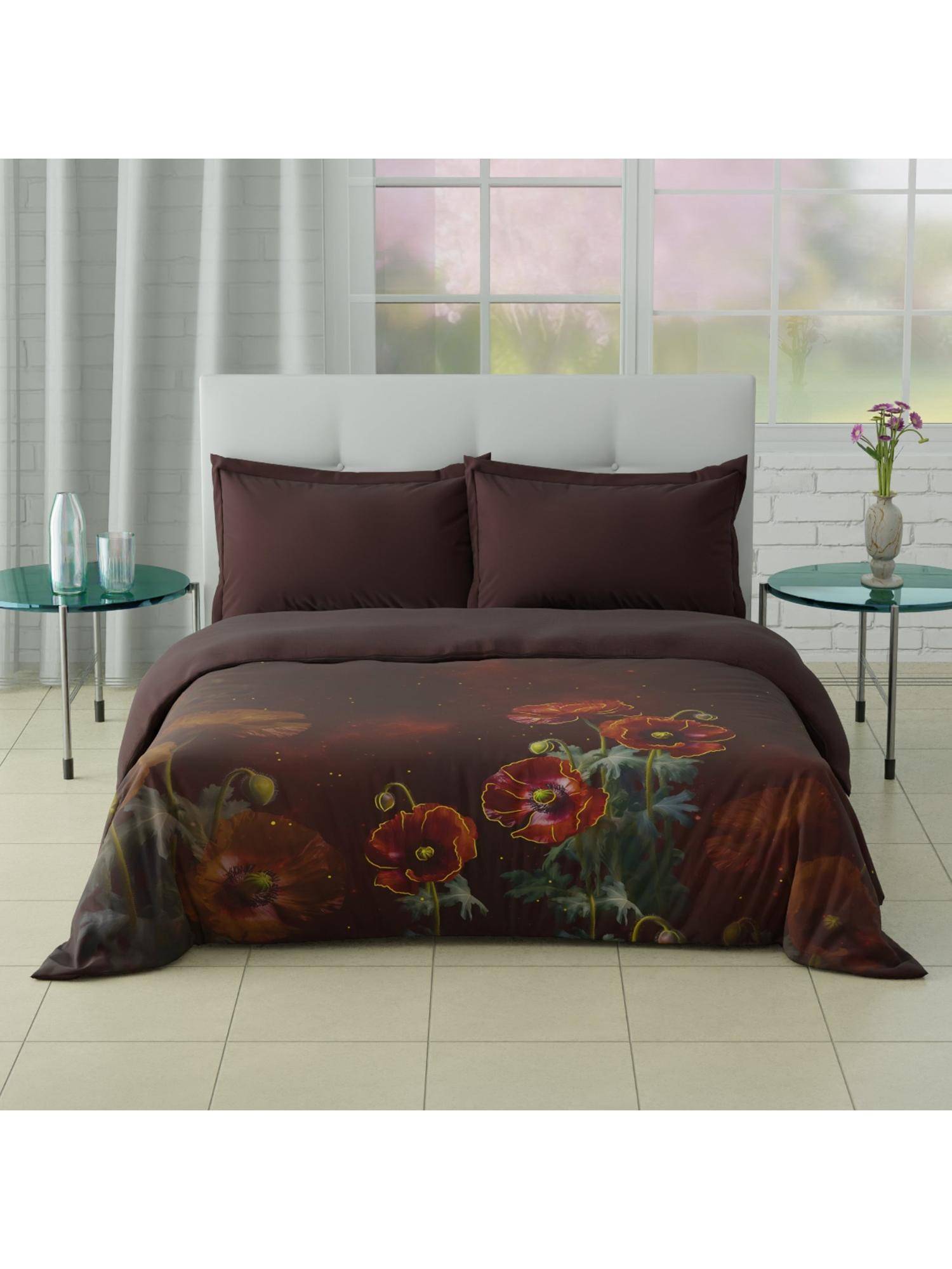 SPACES Elegance Noir 100% Cotton 200 Tc Floral Winter Double Quilt Dark Brown - Brown